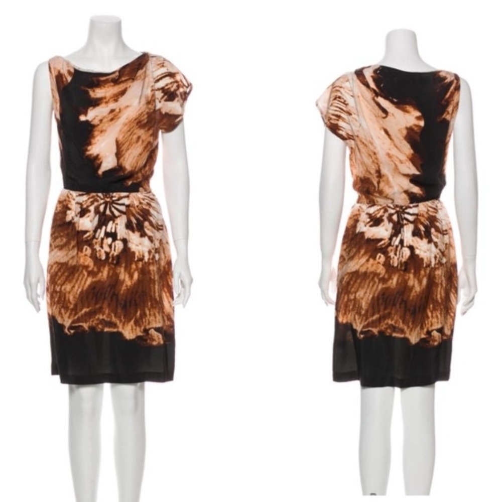 Robert Rodriguez Brown Carrera Silk Graphic Print Dress